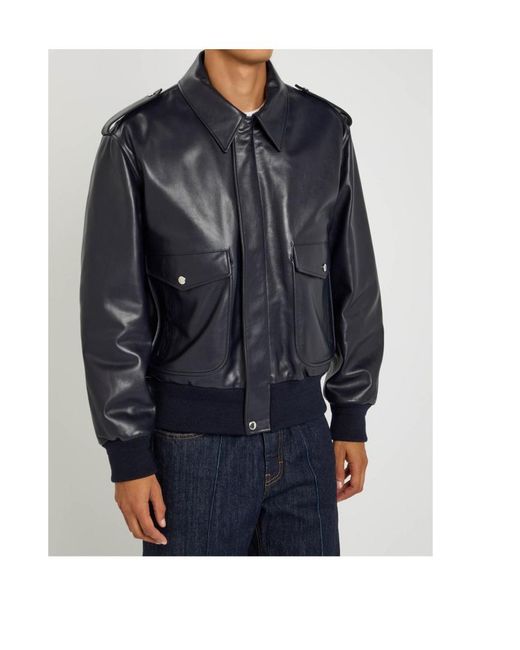 Givenchy Blue Padded Leather Bomber Jacket for men