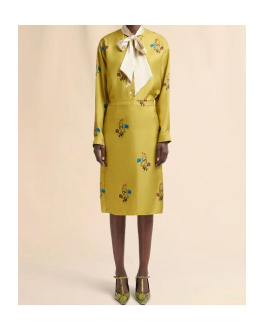Marni Yellow Tulip Print Satin Skirt
