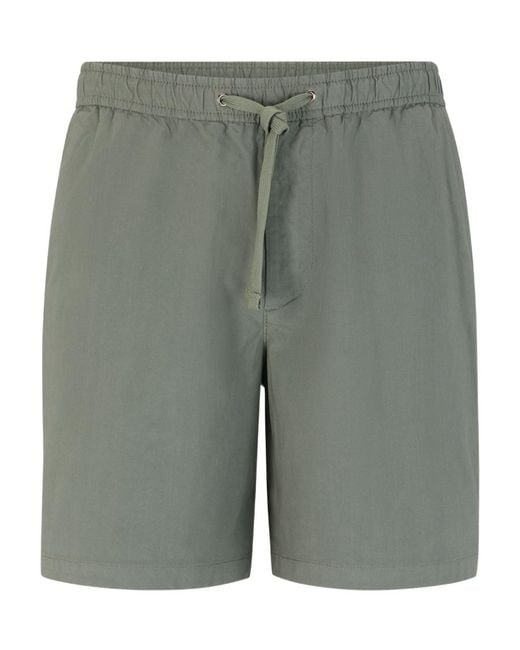 Boss Gray Logo-Patch Drawstring Cotton Shorts for men