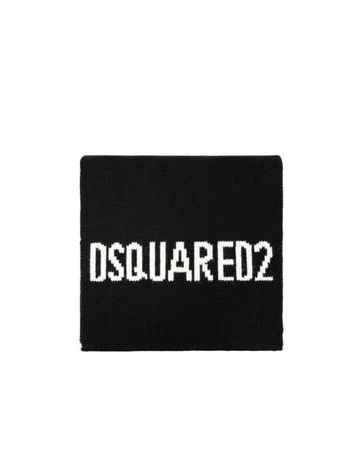 DSquared² Black Logo-Intarsia Scarf for men