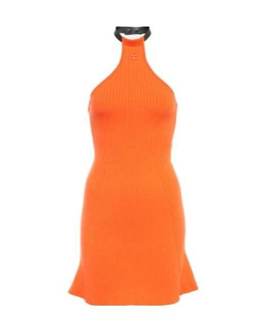 Courreges Orange Ribbed-Knit Halterneck Minidress