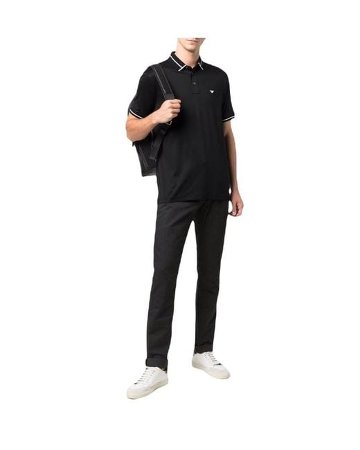 Emporio Armani Black Stripe-Trimmed Polo Shirt for men