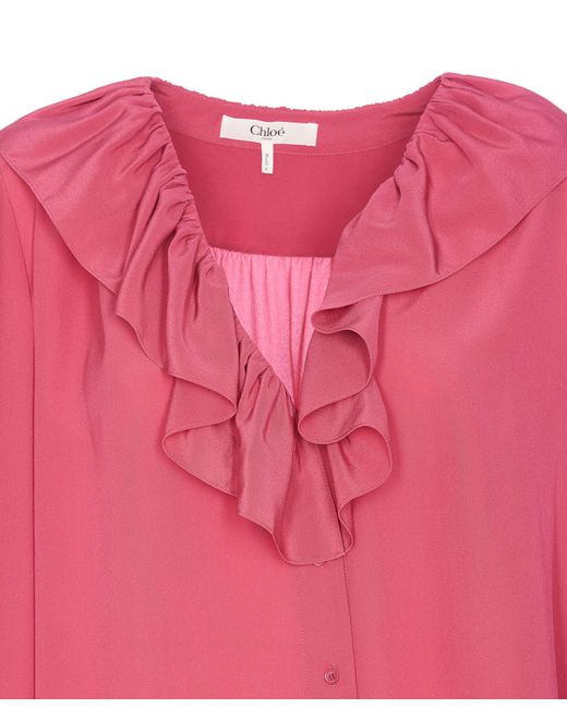 Chloé Pink Chloé Ruffle Detailed Long-Sleeve Top
