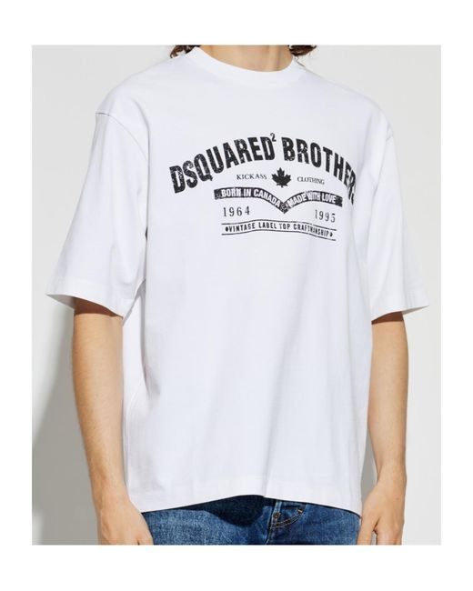 DSquared² White Logo Printed Crewneck T-Shirt for men