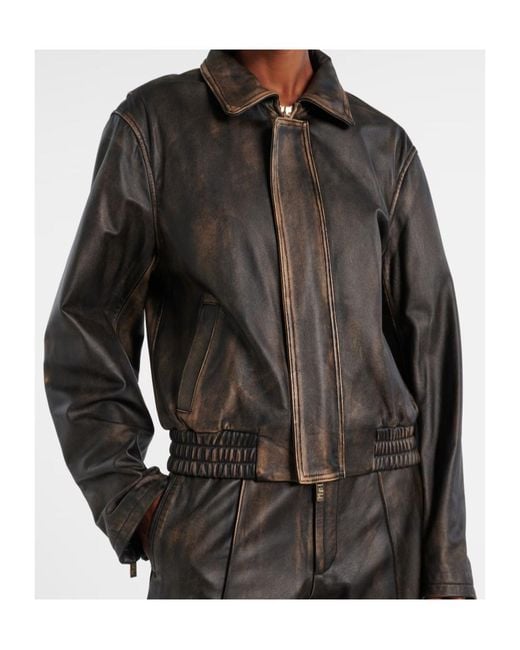 JACQUES WEI Black Zippered Long-Sleeved Leather Jacket