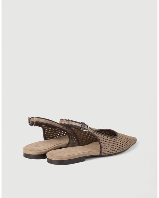 Brunello Cucinelli Brown Sparkling Leather Slingback Ballet Flats