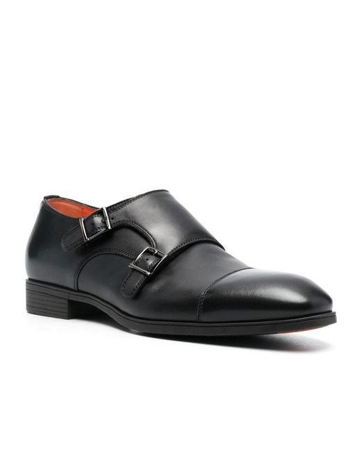 Santoni Black Double-Buckle Leather Monk Shoes for men