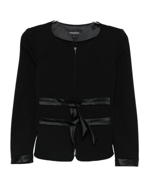 Emporio Armani Black Bow-Detailed Crewneck Jacket