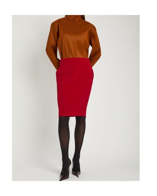 Saint Laurent Red Woven Midi Skirt