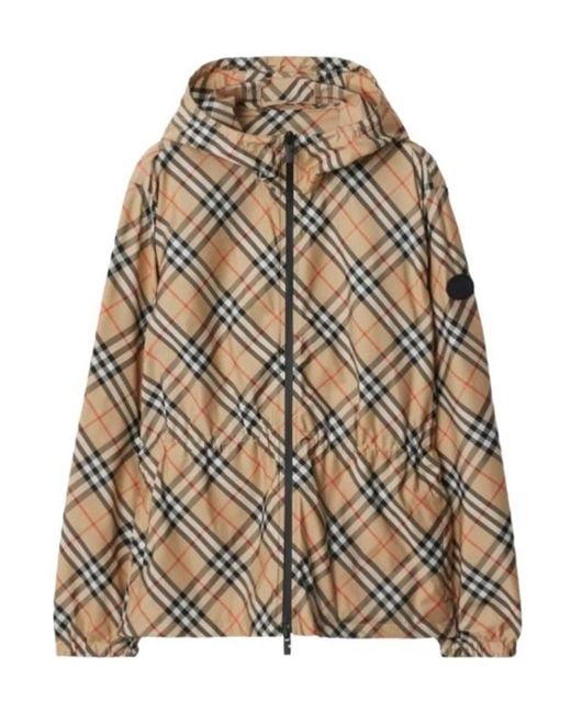 Burberry Brown Technical Check Hooded Jacket