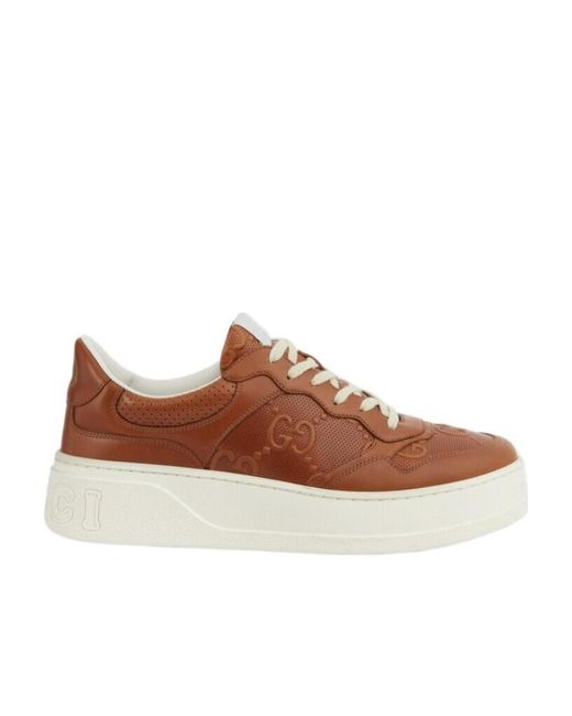 Gucci Brown Gg Logo-Embossed Sneakers for men