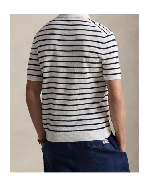 Polo Ralph Lauren White Striped Short-Sleeved Polo Shirt for men
