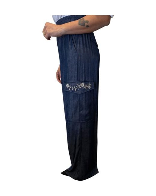 Liu Jo Blue Elasticated Waistband Wide-Leg Pants