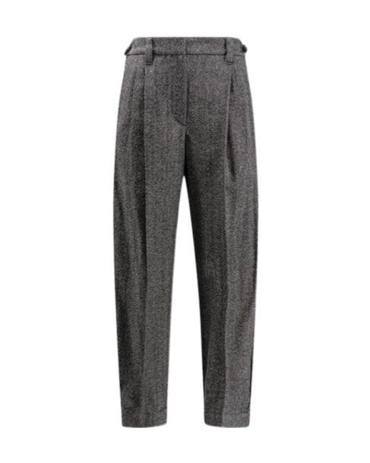 Brunello Cucinelli Gray Heringbone Cropped Trousers