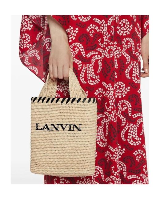 Lanvin Natural Logo-Motif Raffia Tote Bag