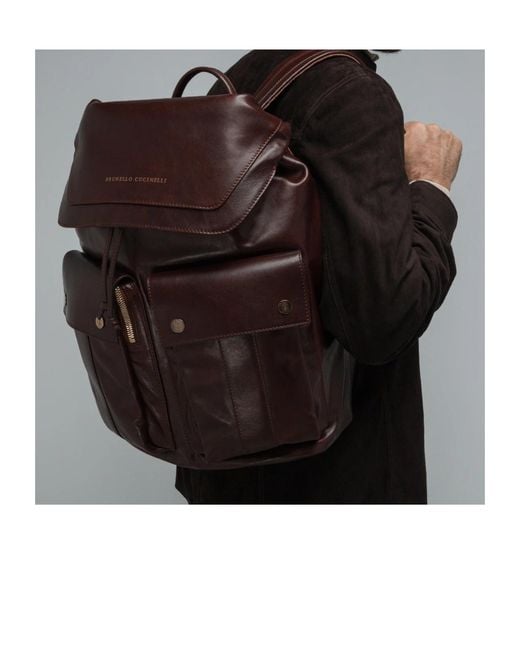 Brunello Cucinelli Multicolor Logo Embossed Backpack for men