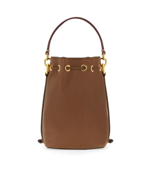 Bally Brown Logo Printed Drawstring Bucket Bag