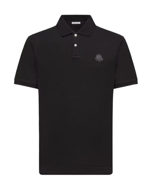Moncler Black Logo Patch Short-Sleeved Polo Shirt for men