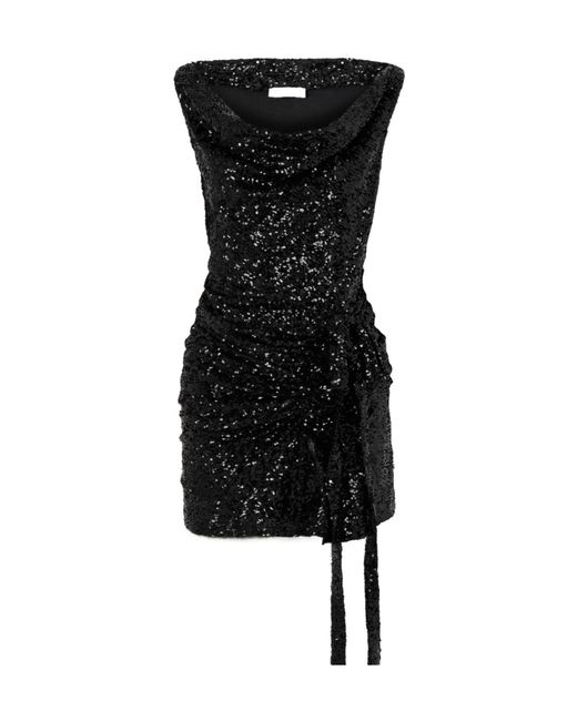 Rabanne Black Bow-Decorated Sequined Ruffle Woven Mini Dress