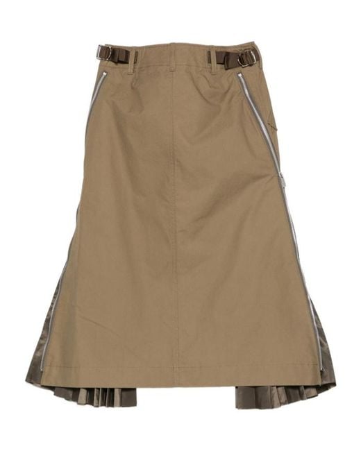 Sacai Green Zip-Detail Midi Skirt