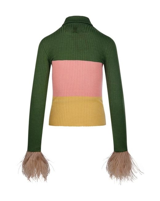 LaDoubleJ Green La Doublej High Kick Feather-Cuff Knitted Top