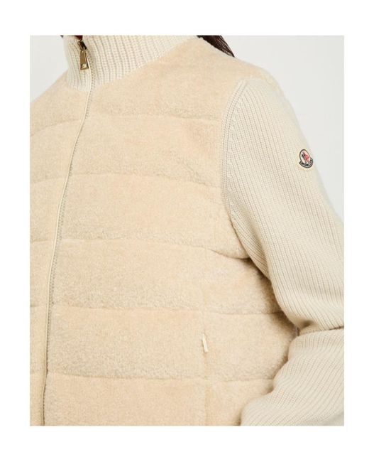 Moncler Natural Quilted Wool And Teddy Cardigan