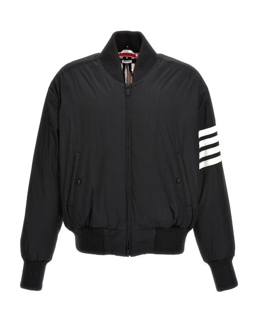 Thom Browne Black Bar Stripe Zipped Bomber Jacket for men