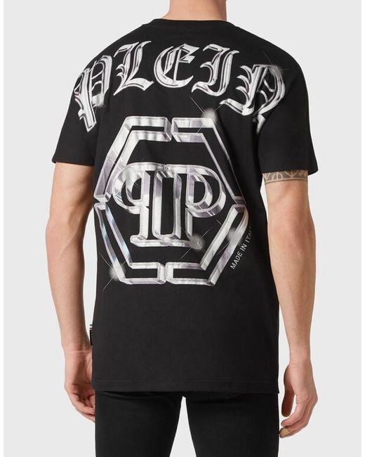 Philipp Plein Black T-Shirt With Round Neck And Short Sleeves for men