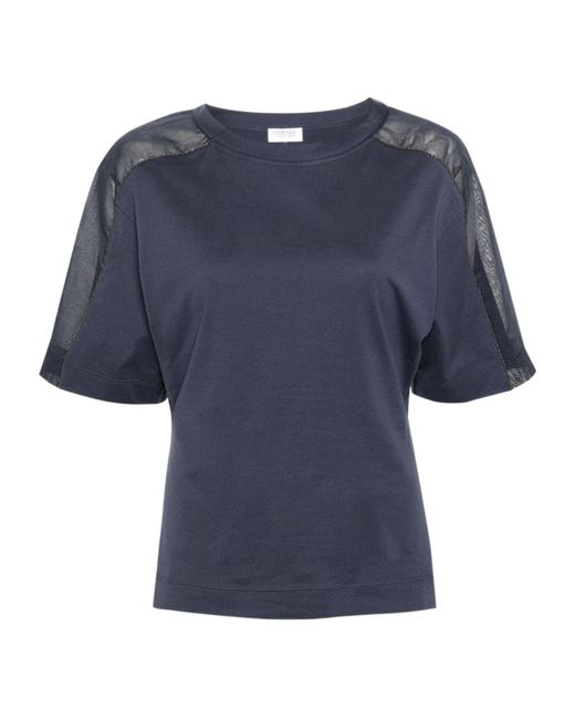 Brunello Cucinelli Blue Monili-Detail Cotton T-Shirt
