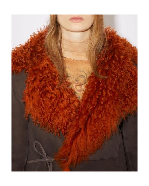 Acne Orange Logo Sheepskin Trimmed Casual Jacket