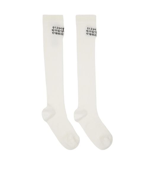 MM6 by Maison Margiela White Numeric-Logo Ribbed Socks for men