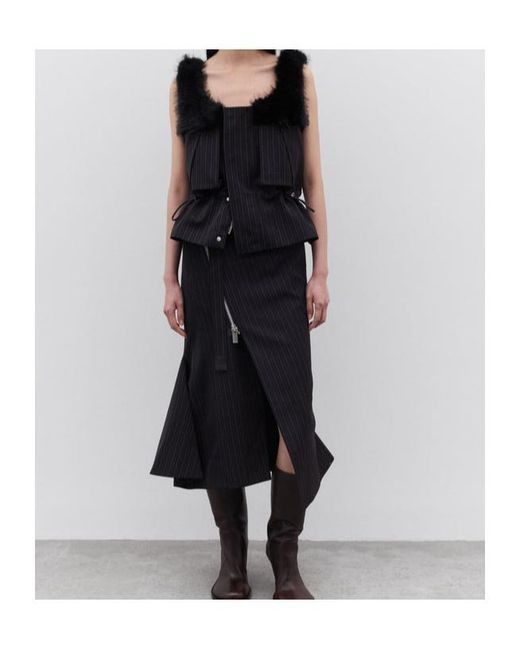 Sacai Black Striped Asymmetric Skirt
