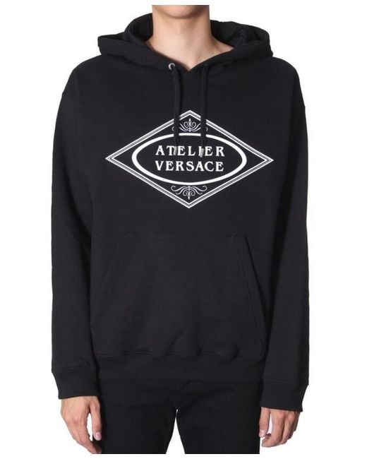 Versace Black Atelier Logo Print Hoodie for men