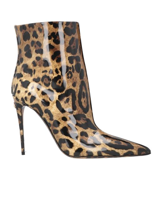 Dolce & Gabbana Brown Leopard Print Leather Ankle Boots