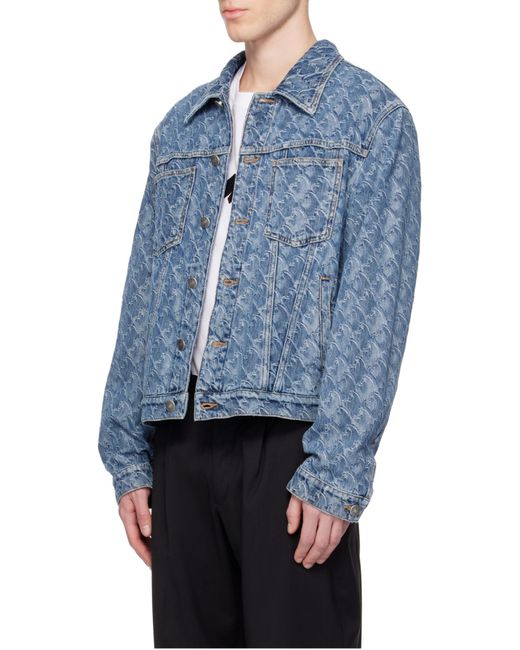 Lanvin Blue Patterned Logo-Patch Jacket for men