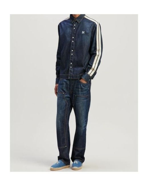 Palm Angels Blue Monogram Detailed Denim Track Jacket for men