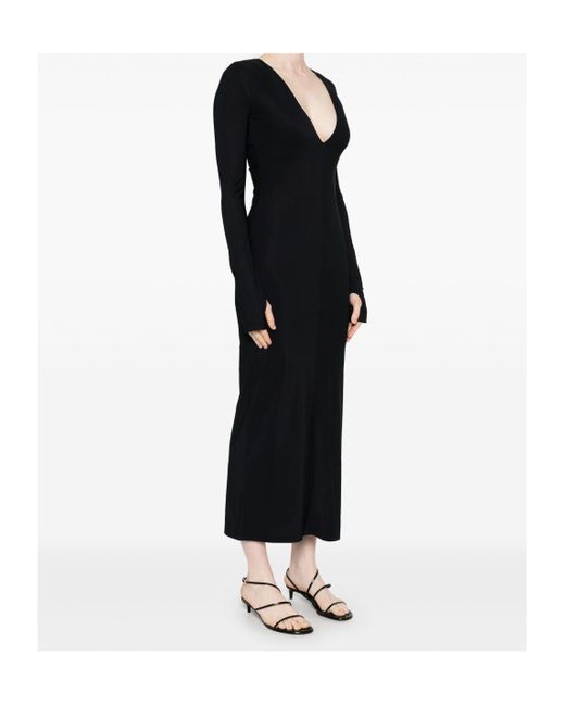 MM6 by Maison Margiela Black V-Neck Long-Sleeved Dress