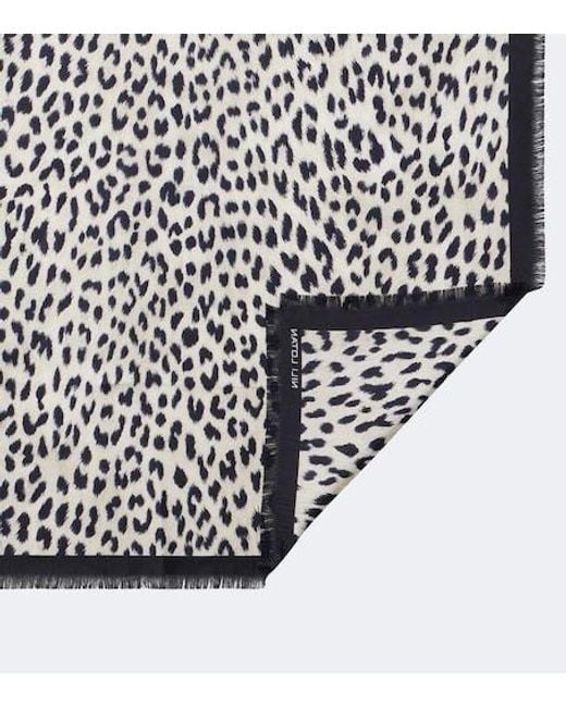 Nili Lotan Gray Leopard Print Silk Scarf