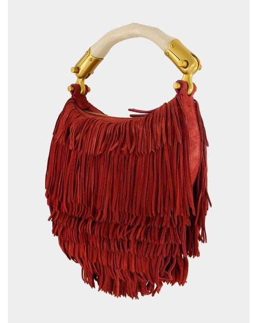 Balmain Red Ebene Mini Fringed Clutch Bag