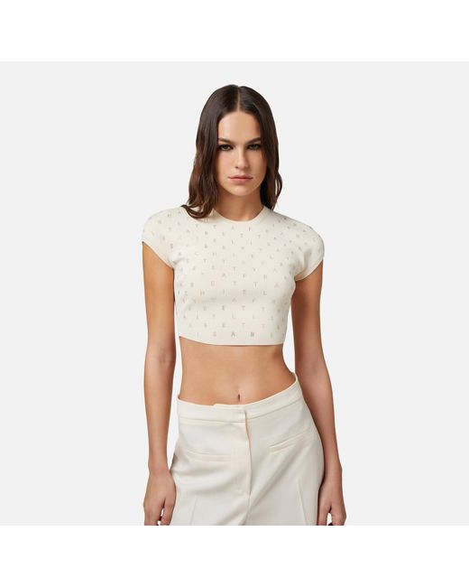 Elisabetta Franchi White Logo Lettering Embellished Cropped Top
