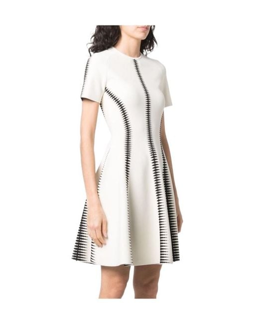 McQueen White Spine Jacquard-Pattern Flared Mini Dress