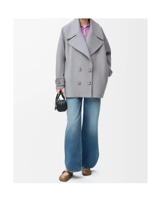 Loewe Gray Double-Breasted Short Peacoat
