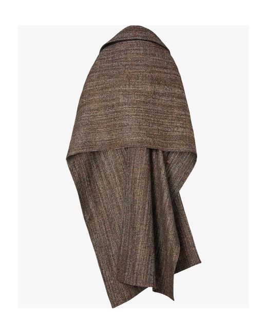 Fendi Brown Asymmetric Hem Tweed Short Cloak