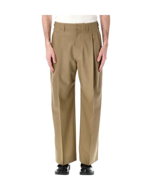 Lemaire Pleated Wide-Leg Pants in Natural for Men | Lyst