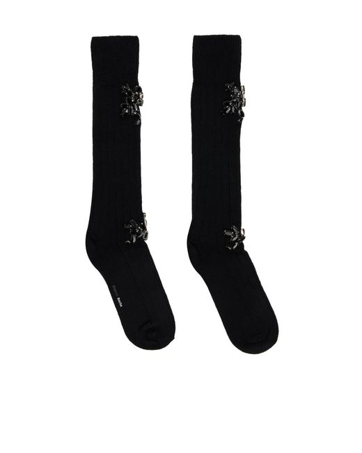 Simone Rocha Black Embellished Rose Knee Socks
