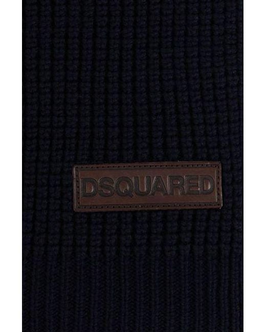 DSquared² Black Logo Patch Knitted Scarf for men