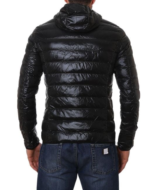 EA7 Black Logo Printed Quilted Down Jacket for men