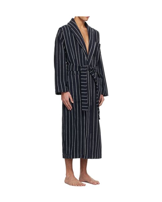 Tekla Blue Striped Bathrobe With Ties for men