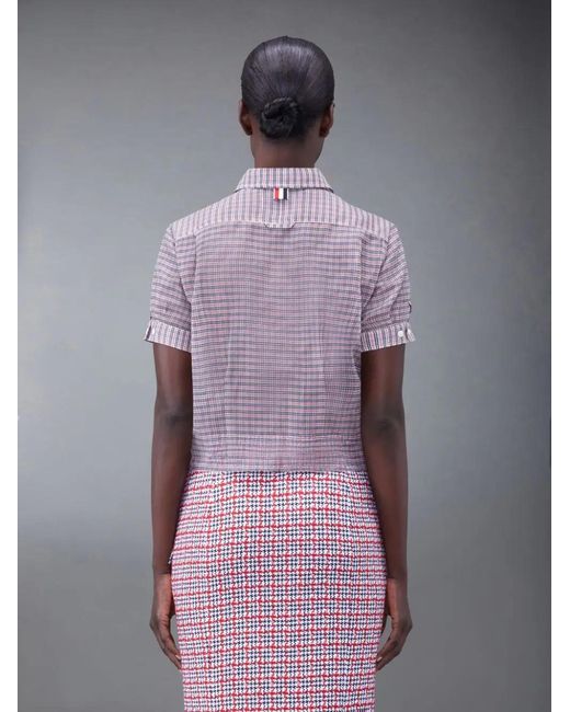 Thom Browne Red Bow Collar Checked Blouse