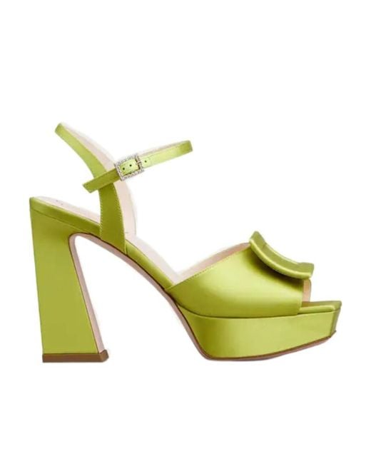 Roger Vivier Green Covered Buckle Platform Sandals